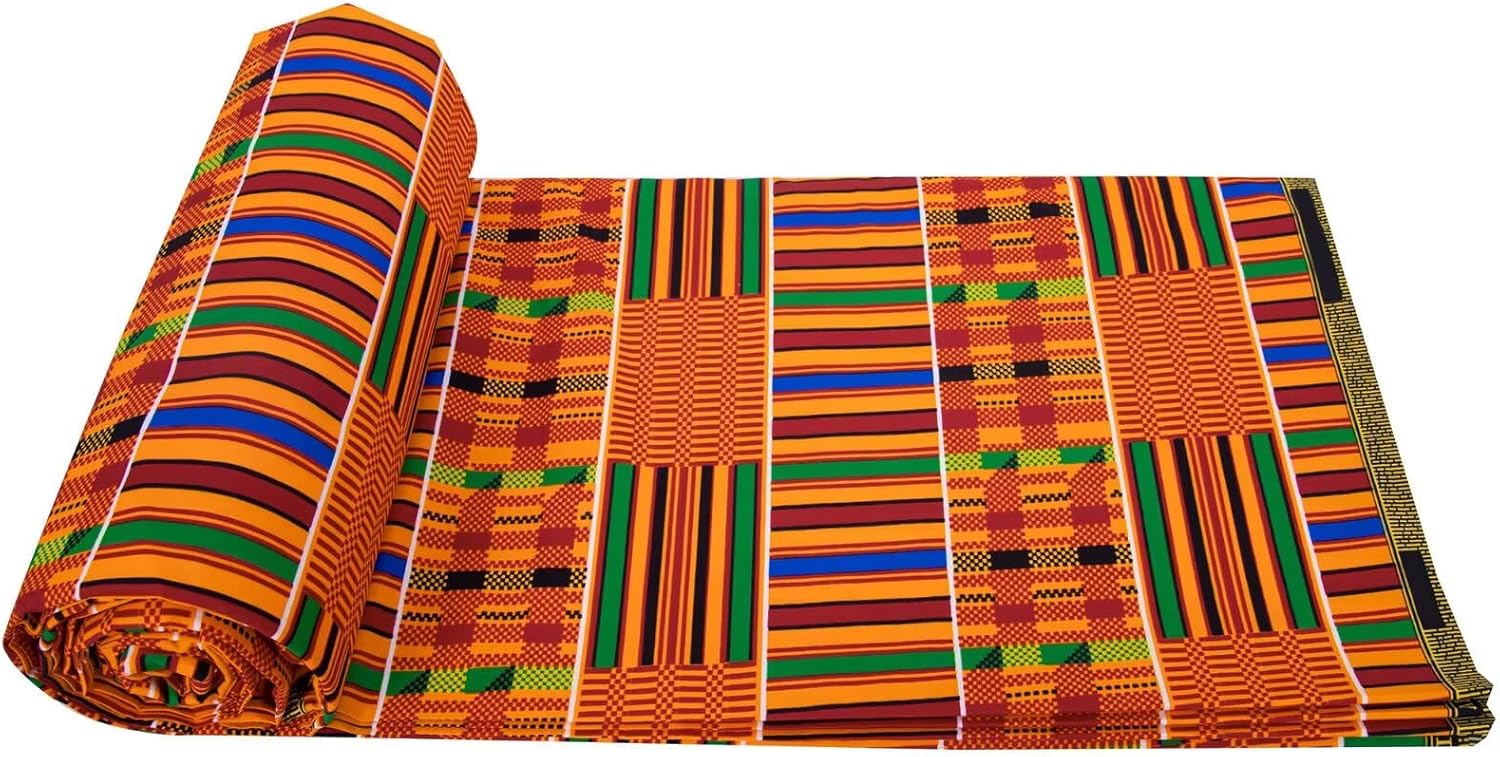 BintaRealWax 6 Yards African Fabric Ankara Wax Print Kente Fabric Batik for Sewing Party Dress Dashiki