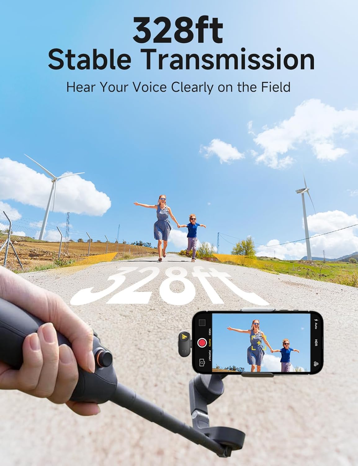 Person using MAONO Wave T1 Mini to remotely control phone camera