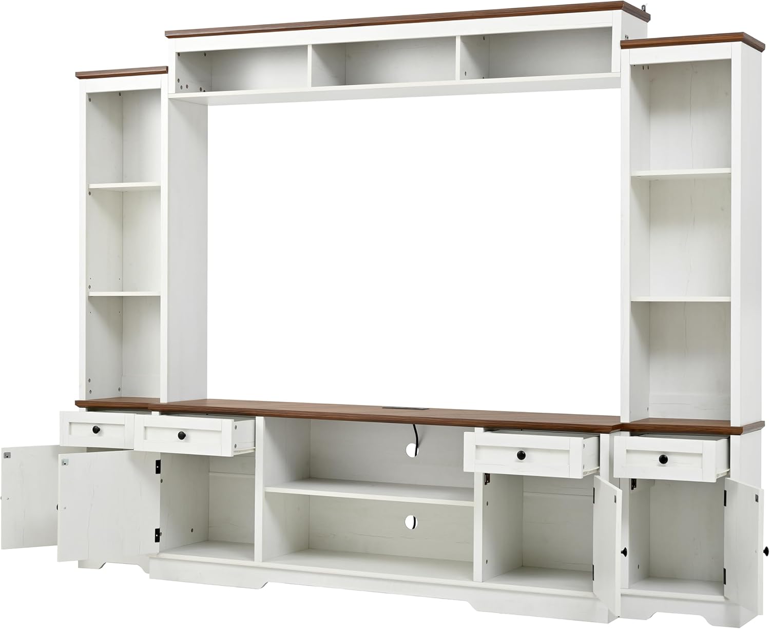 Merax 98.8" W White Entertainment Center with Bookshelves for Living Room, Wooden Wall Unit TV Stand with Storage for TVs up to 80", Media Console with Drawers, Outlets, Cabinets & Adjustable Shelves