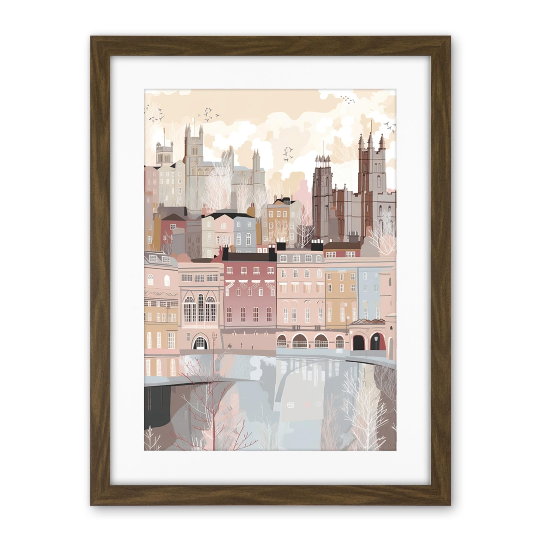 Artery8 Bath Georgian Architecture Pastel Colour Cityscape Artwork Framed Wall Art Print 18X24 Inch