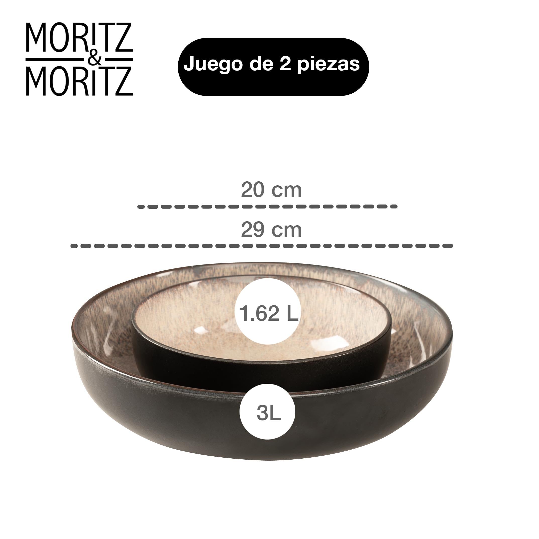 Moritz & Moritz VIDA Juego de cuencos para servir beige, 2 cuencos grandes de porcelana, modernos y atemporales, aptos para microondas y lavavajillas, perfecto para ensaladas, pastas