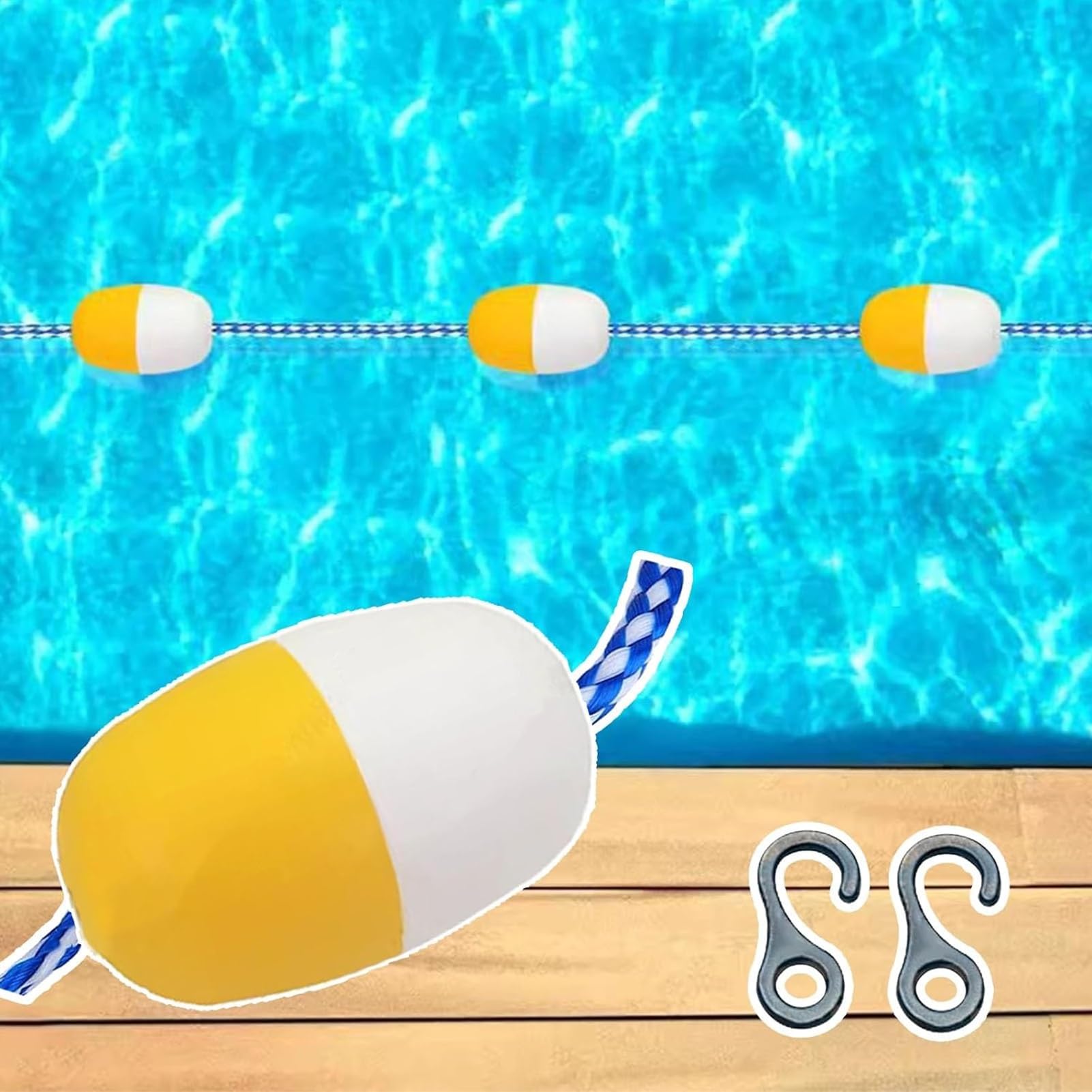 Ligne de flottaison de sécurité piscine jaune et blanche ajustable 1-10m avec 2 crochets
