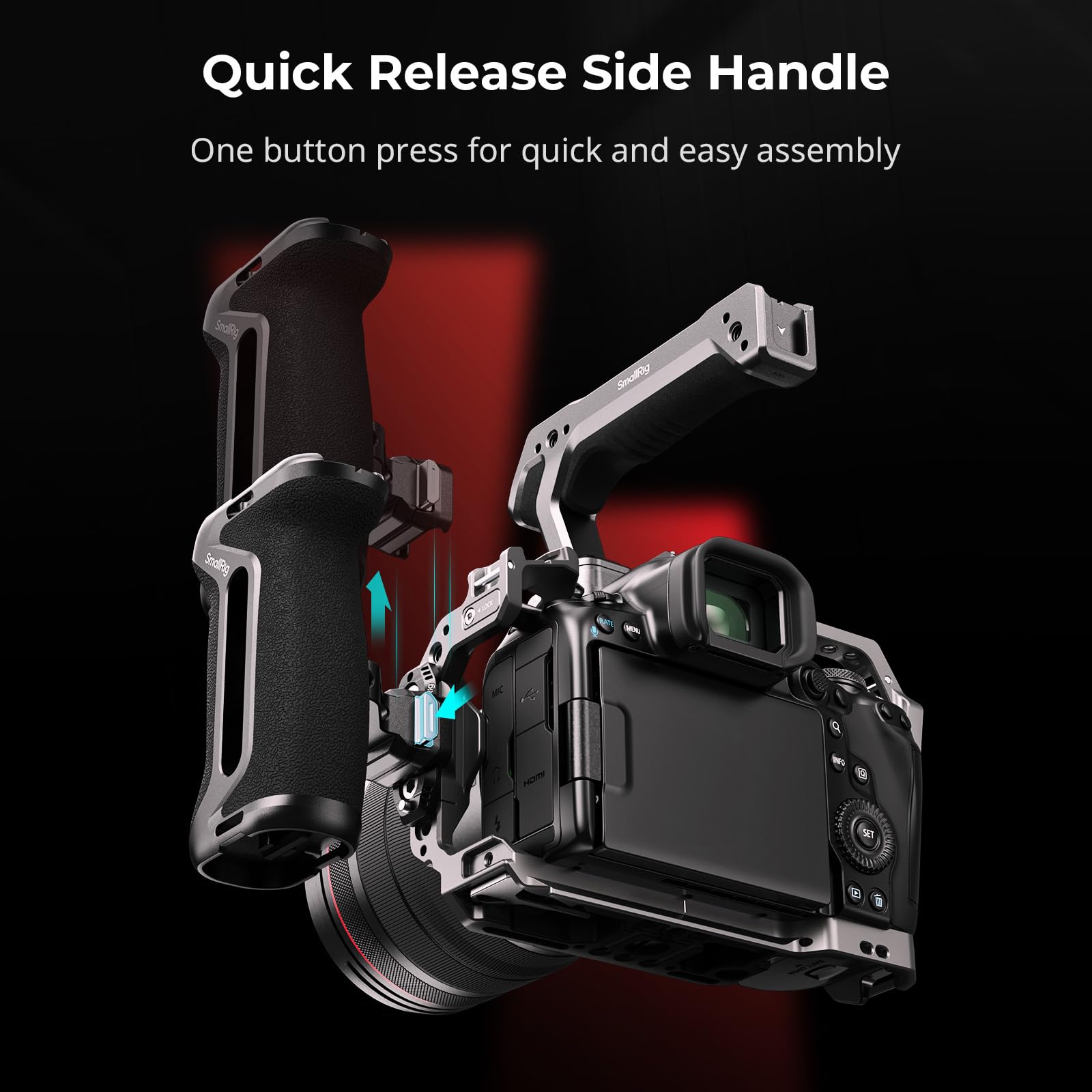 SMALLRIG HawkLock H21 QR - Maniglia laterale laterale con guida Nato, per mancini o destrorsi, regolabile in altezza, 36 mm/1,4 pollici, impugnatura ergonomica con slitta flash, fori filettati 1/4"-20