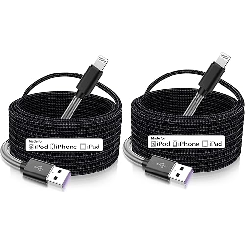 Cabepow 15 FT Extra Long iPhone Charger Cord 2Pack, [Apple MFi Certified] iPhone Charging Cable, 2.4A Nylon Braided Lightning Cable for iPhone 12/11 Pro Max/ 11 Pro/XS Max/XS/XR/X/ 8 Plus/ 8-Black