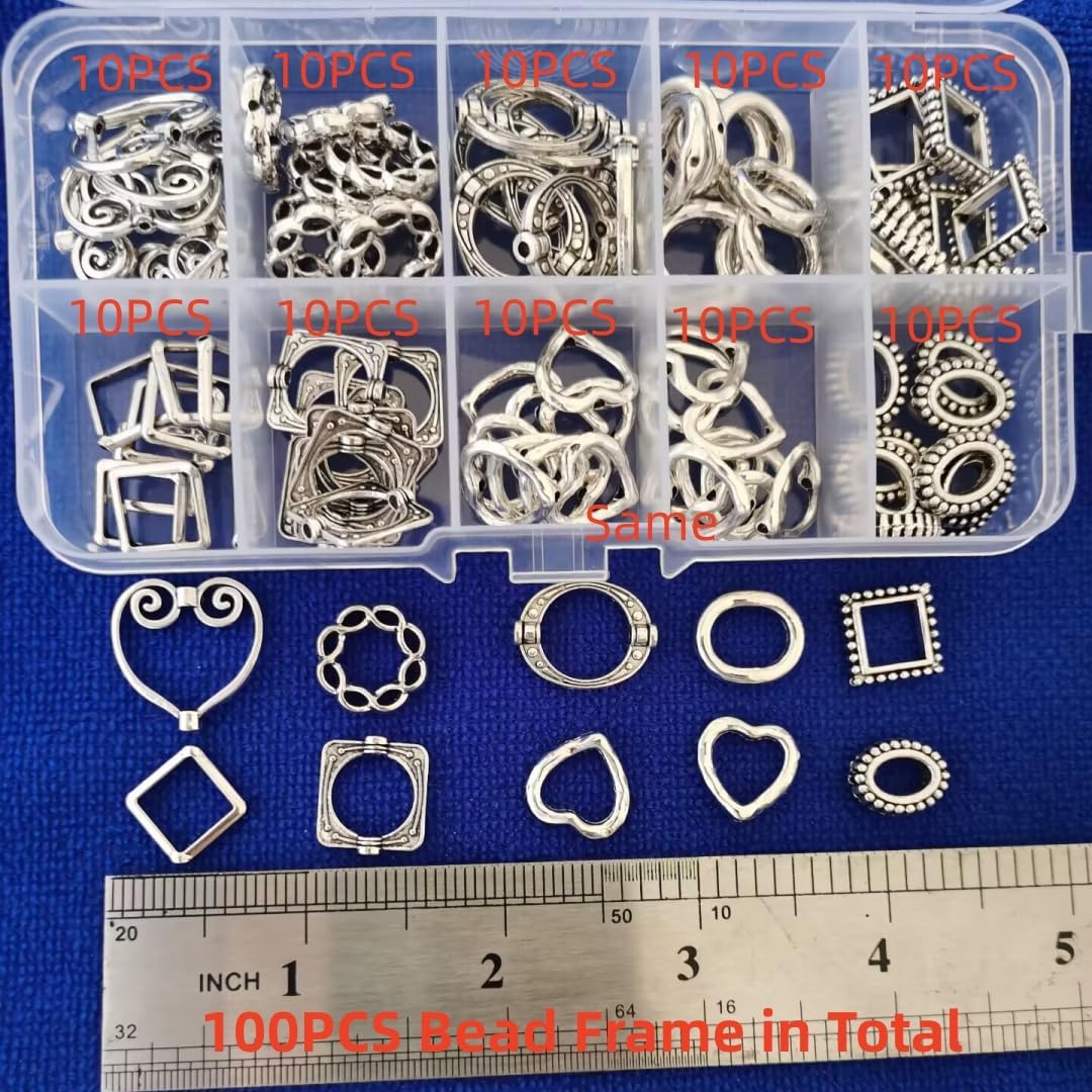 ChangJin 100PCS Antiqued Silver Color crafted bead frame for jewelry making (1000)