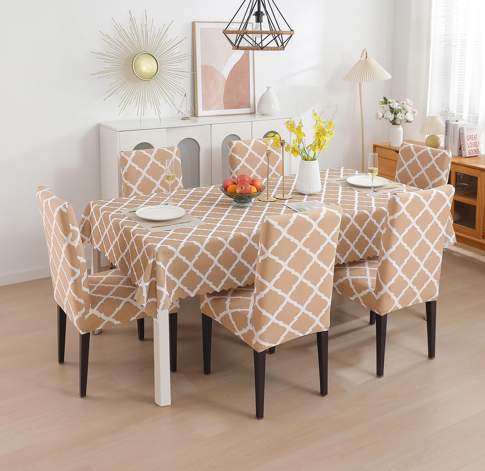 House of Quirk Polyvinyl Chloride (PVC) Dining Chair Cover With Rectangular Table Covers For Kitchen Waterproof Dining Table Cloth (Beige Diamond, 1 Rectangular Table Cover + 6 Chair Cover) (B0CGHYYF51) Amazon Price History, Amazon Price Tracker