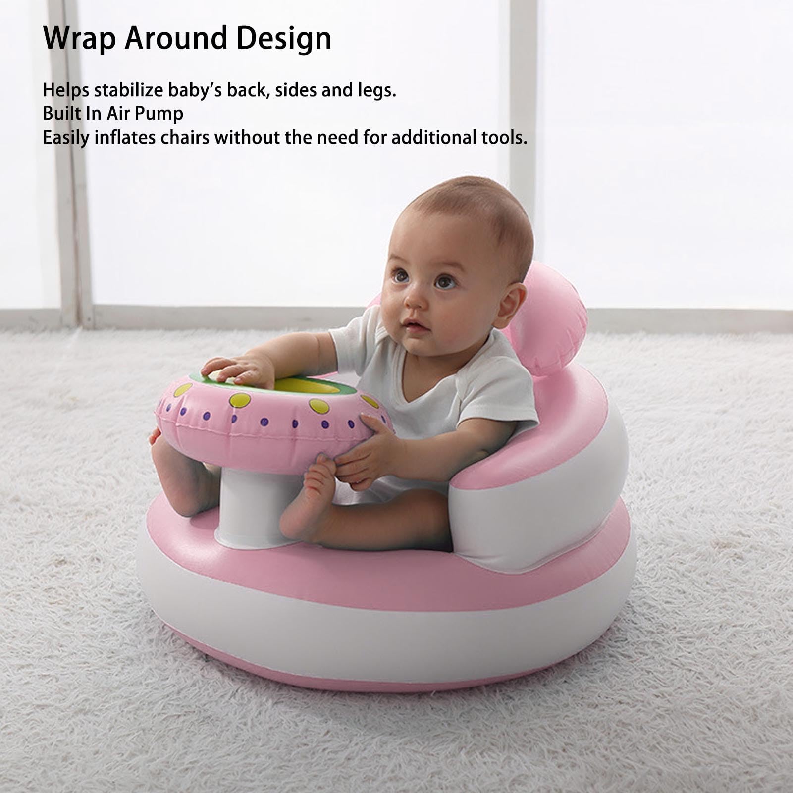 Goofyguru Inflatable Baby Chair for Babies 3 Months and Up, Baby Support Seat Summer Toddler Chair for Sitting Up, Built in Air Pump Baby Floor Seat