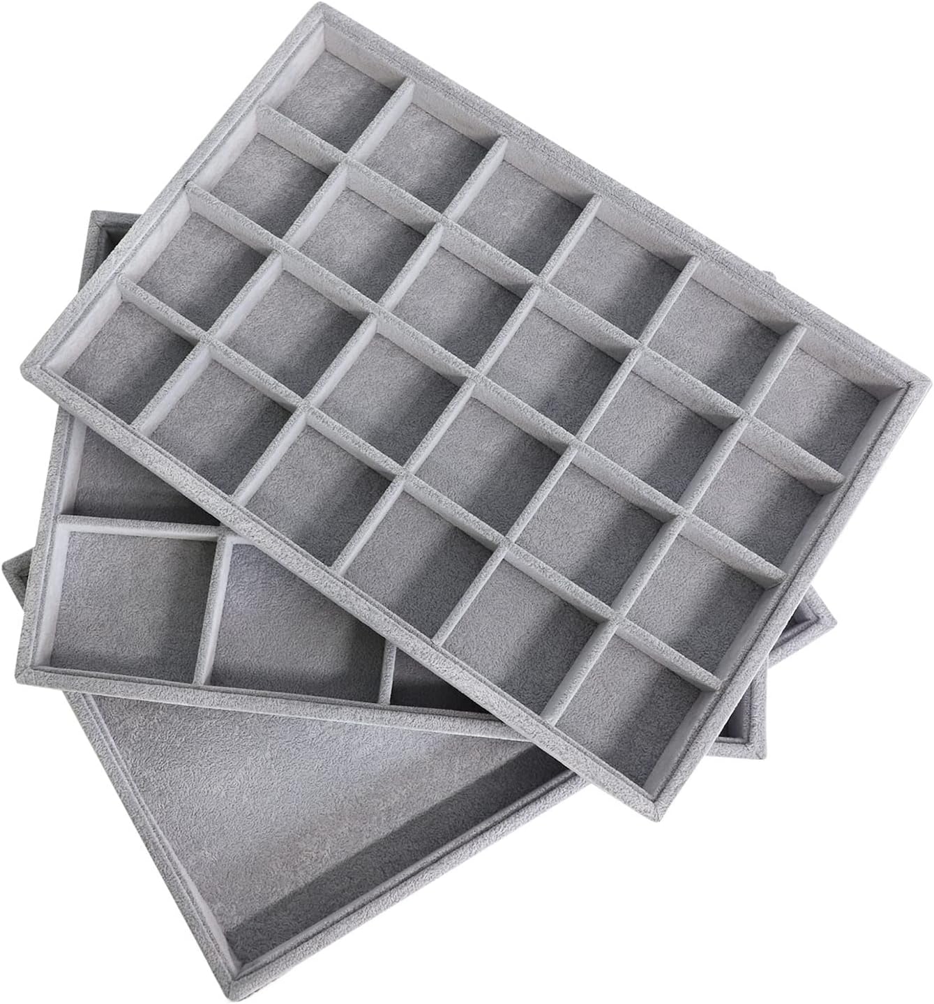 Stratalife Jewelry Trays Jewelry Organizer Earring Storage Drawer Jewelry Organizer Tray Drawer Insert Jewelry Storage with Removable Dividers For Women Set Of 3 Black