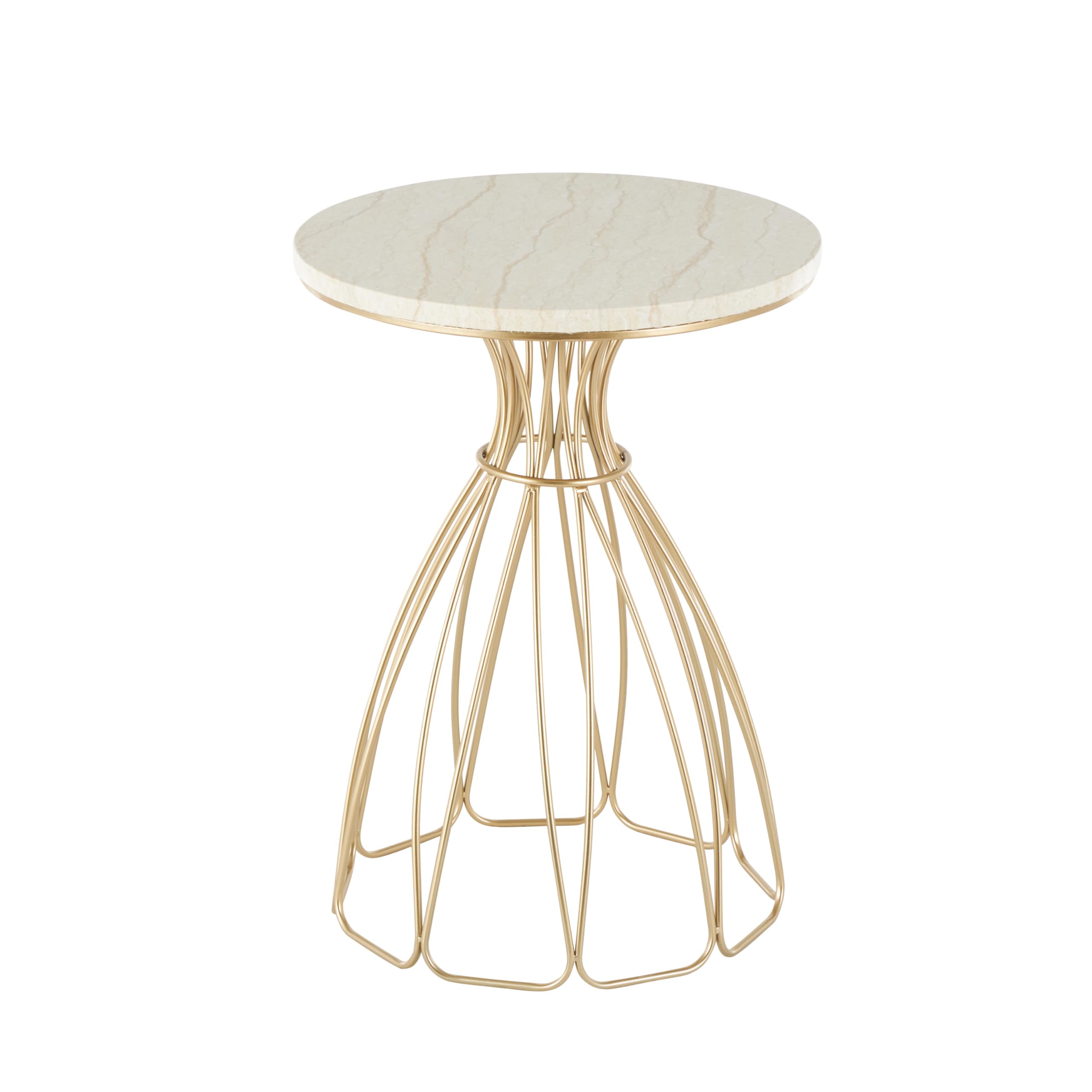 Deco 79 Metal Side End Accent Table Flower Inspired End Table with Cream Marble Tabletop, Side Table 16" x 16" x 22", Gold