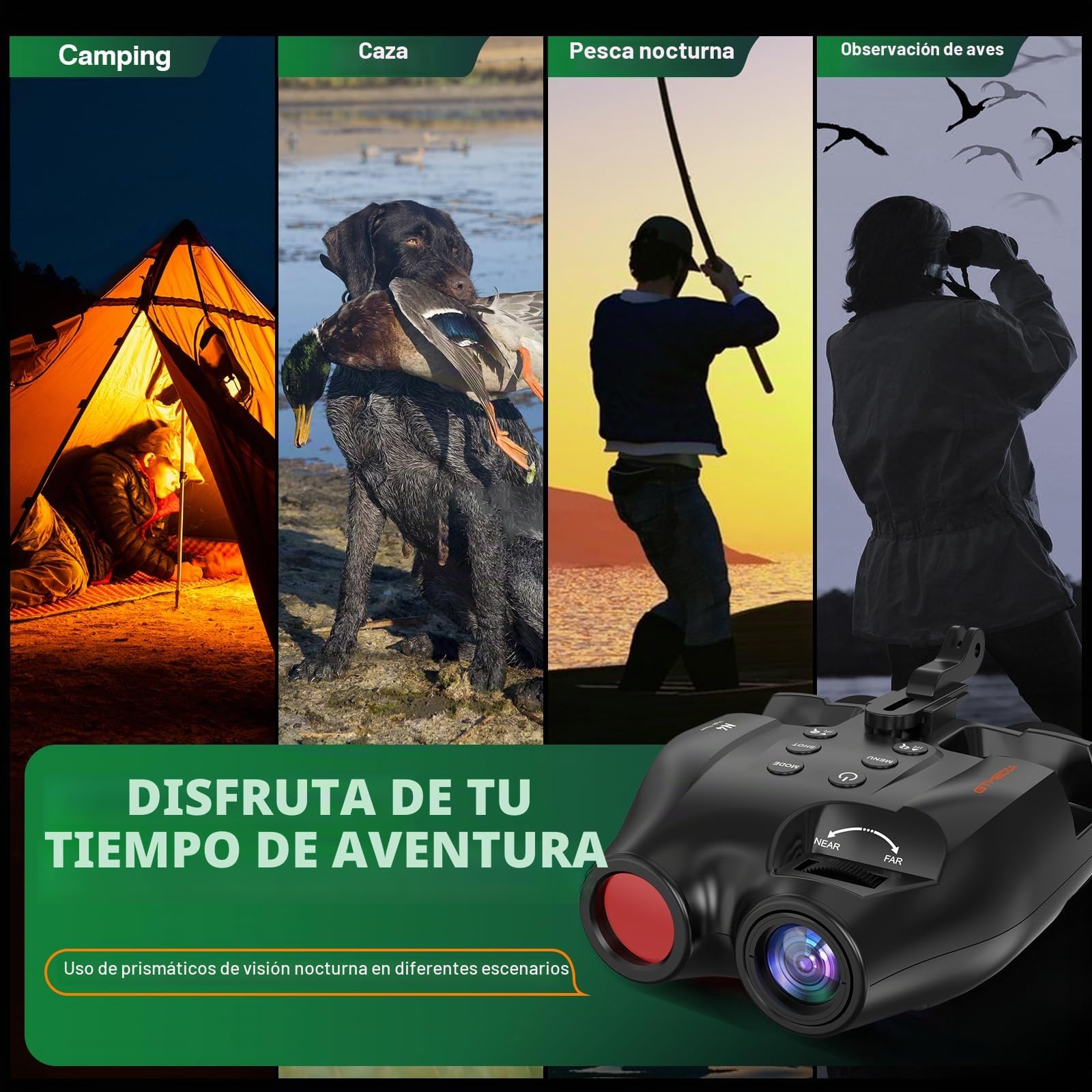 Óculos de visão noturna montados na cabeça, binóculos digitais infravermelhos recarregáveis de 984 pés, Zoom Digital 5X, cartão TF de 16 GB