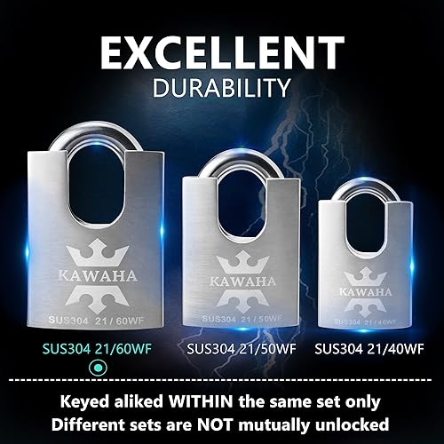 Miniatura 6 de Candado de acero inoxidable de alta seguridad 2160-2P con llave para uso en interiores y exteriores (acero inoxidable SUS304, resistente,