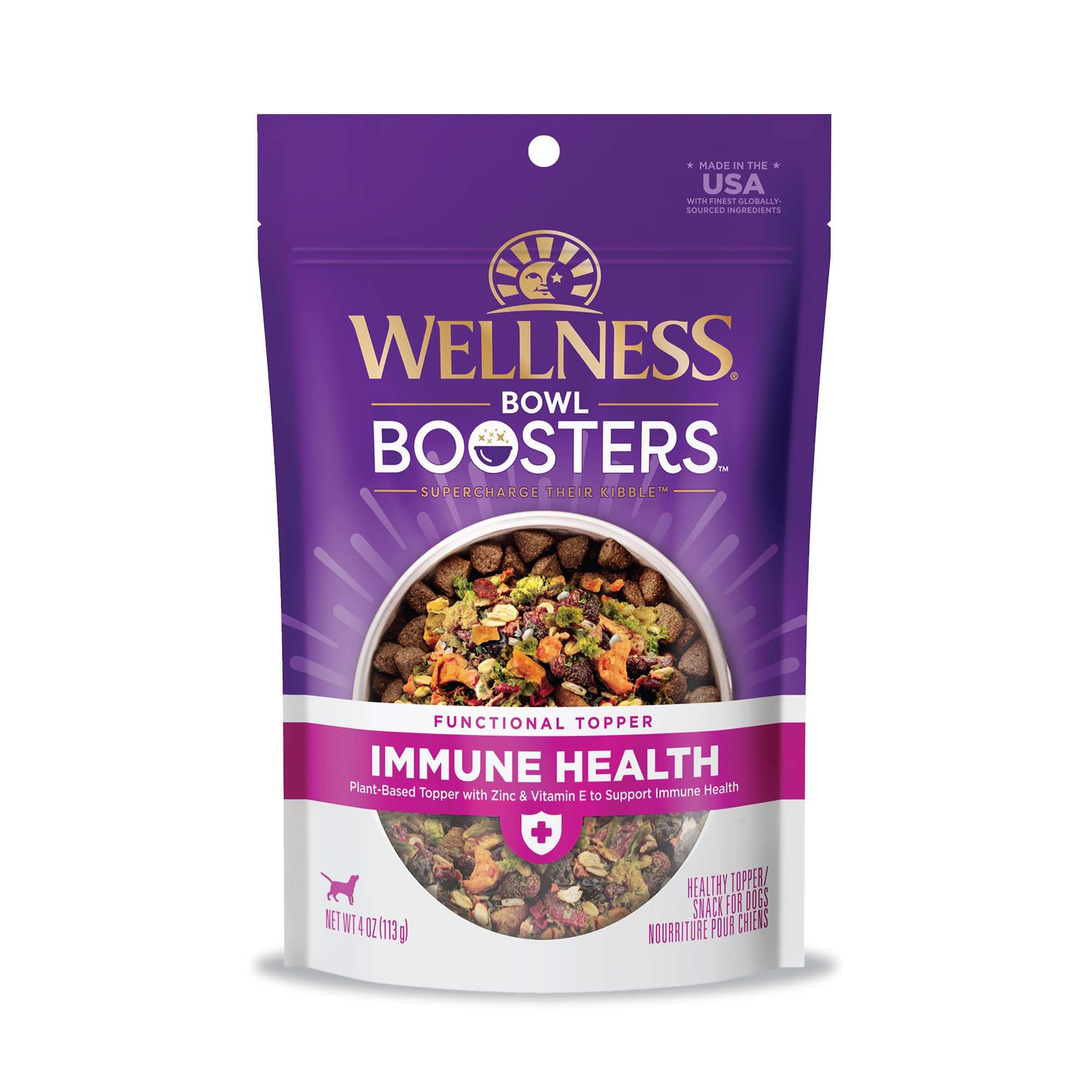 Wellness Bowl Boosters Immune Health Dog Food Topper with Freeze Dried Pieces for Small, Medium, and Large Breeds, Grain Free, Natural, Plant Based, 4 oz Bag