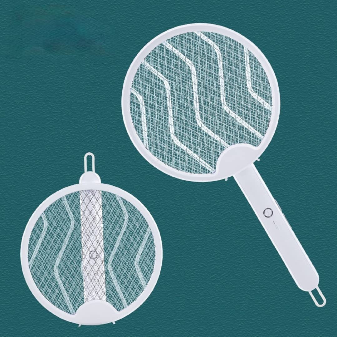 2 in 1 Mosquito bat Electric Mosquito Swatter Mosquitos Zapper Indoor & Outdoor USB Rechargeable with Purple LED Light Foldable Mosquito Killer Racket (White)