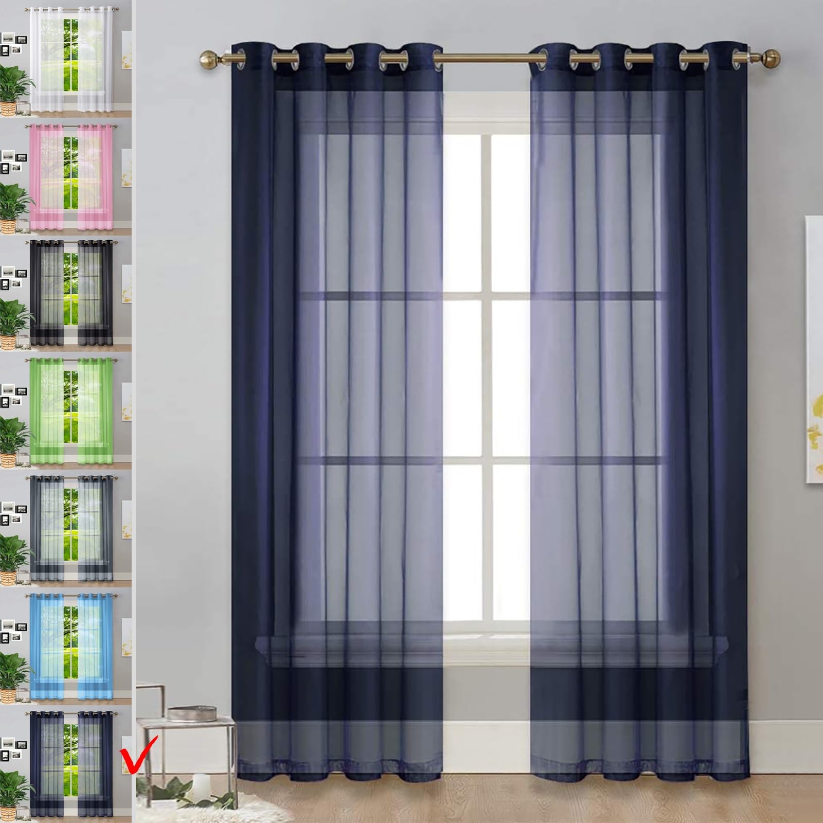 GAIFNAG Semi Sheer Curtains, White Sheer Curtains 250 x 235 cm Insulated Energy Efficiency Eyelet Super Soft Blackout Curtains for Bedroom for Bedroom and Living Room, Navy Blue