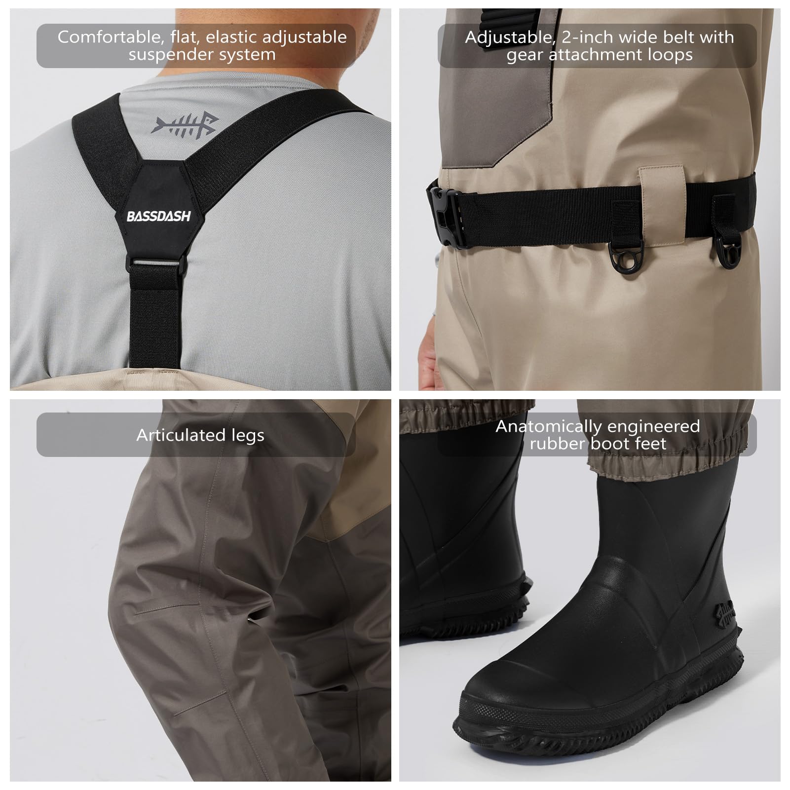 Bassdash FW08 Cuissardes Respirantes pour Hommes Imperméable à l'eau Pêche à la Mouche Poitrine Pêche Wader Léger Bas Pied Botte Pied