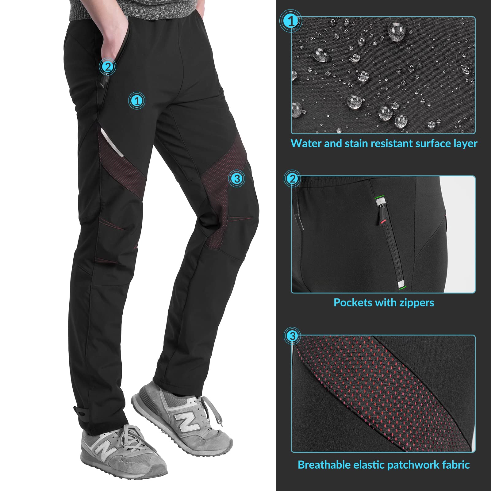 ROCKBROS Pantaloni Lunghi per MTB Bici Invernali, Pantaloni Sportivi Antivento Uomo Donna, per Sport Ciclismo Tuta Running Escursionismo, Caldo con Pile Termico