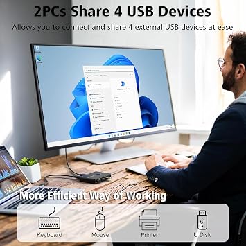USB 3.0 Switch Selector for 2 Computers, USB Switcher Sharing 4 USB Devices Peripheral Hub for Mouse, Keyboard, Scanner, Printer; for Mac/Windows/Linux; 2 Pack USB Cables Included