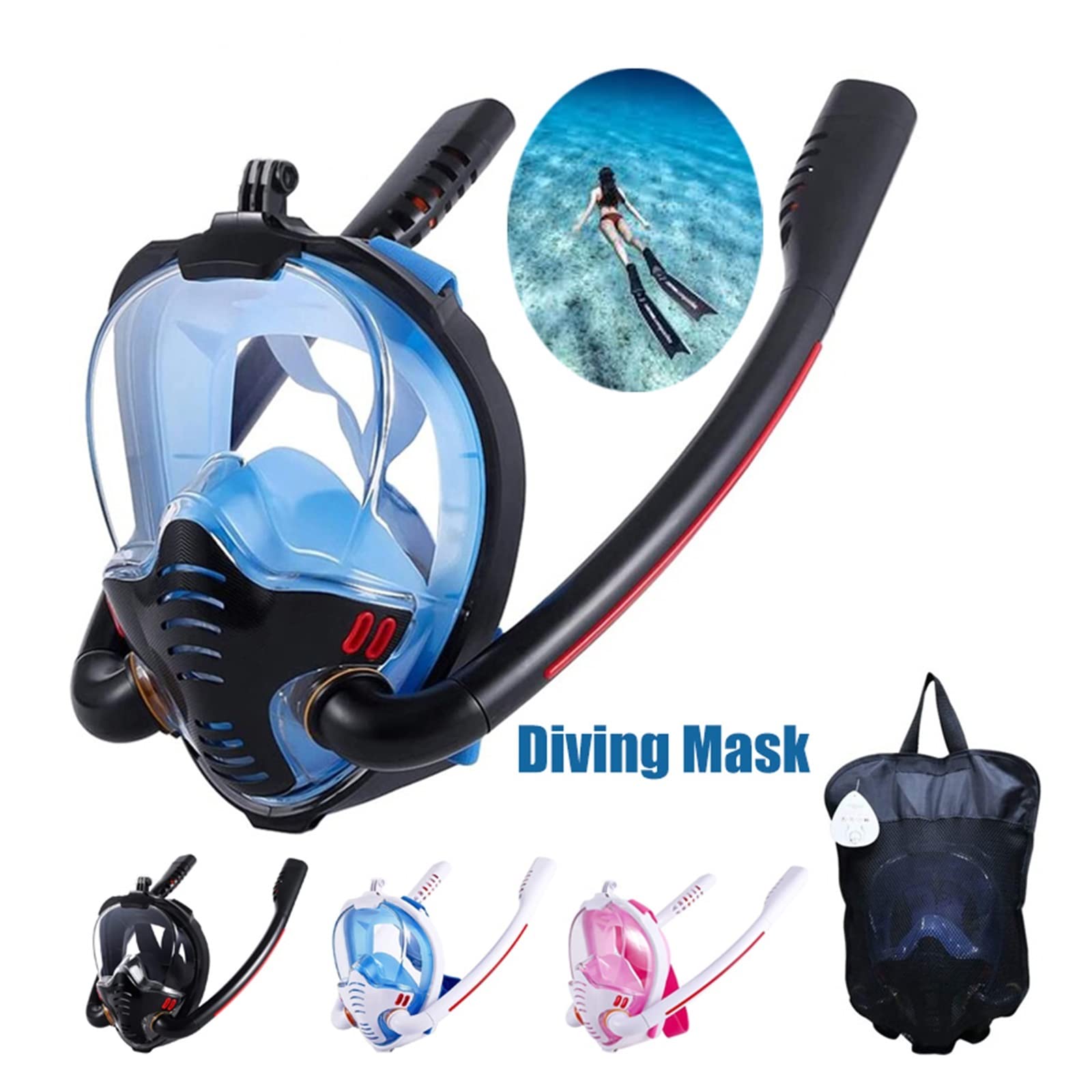 Respiracion bajo el agua Máscara De Esnórquel For Adultos, Máscara De Buceo De Cara Completa Antiniebla Subacuática, Gafas De Buceo, Equipo De Buceo For Natación Estabilidad ultraalta(White Pink,L/XL)