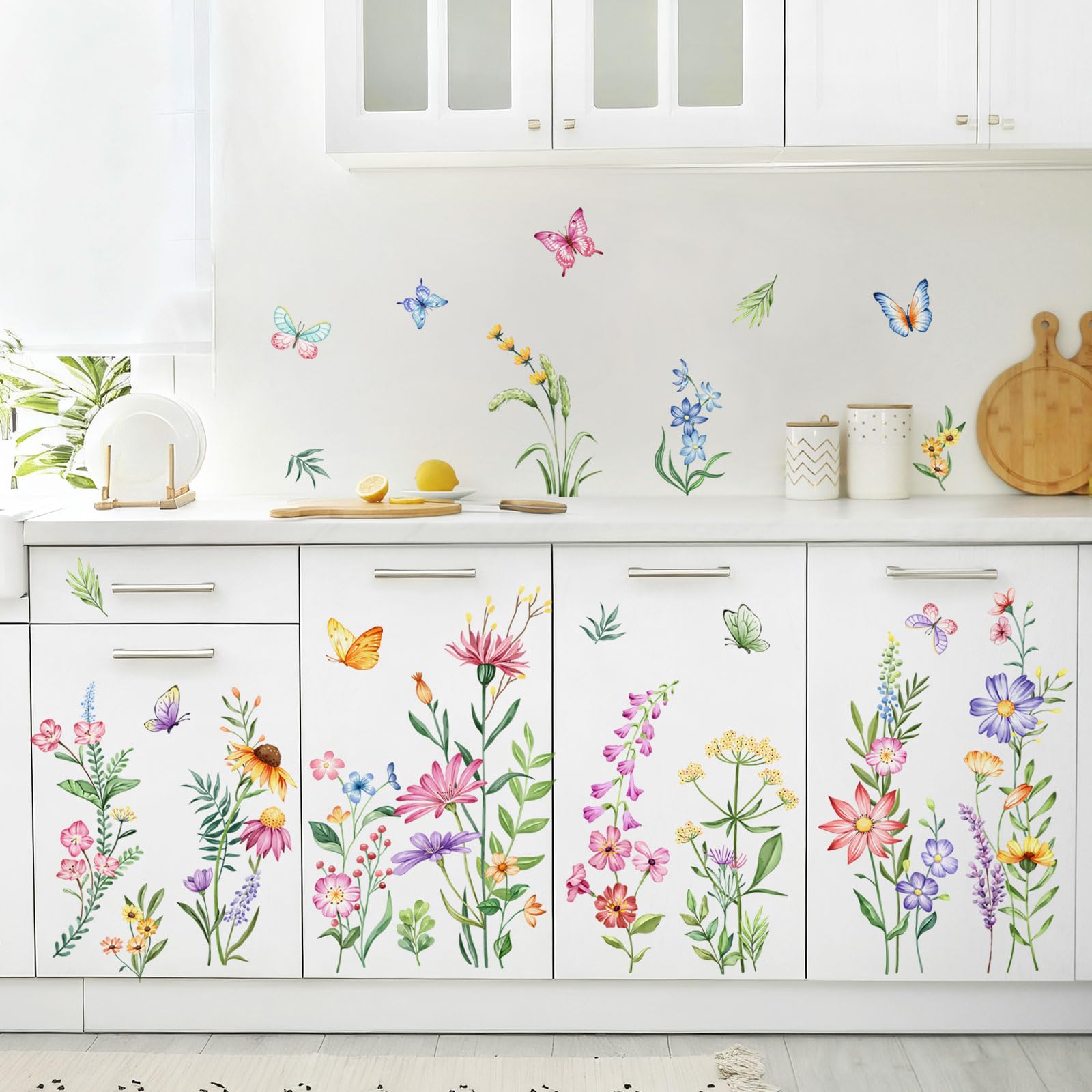 Supzone Garden Flower Wall Stickers Large Watercolor Wildflower Daisy Floral Butterflies Wall Decals for Girls Bedroom Living Room Home Office Wall Decor - Image 3