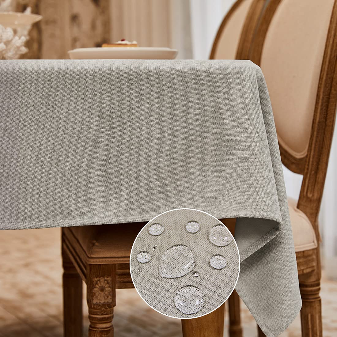 WAITER TREE Table Cloth 140x180 cm Rectangular Wipe Clean Table Cover, Cream Fuzzy Linen Wipeable Waterproof Tablecloth for Outdoor Picnic Dining Kitchen Party - Beige