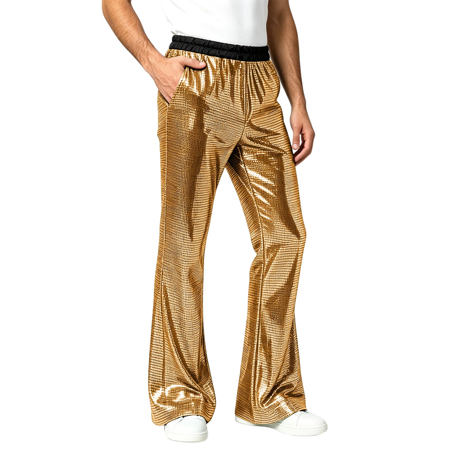 Hippy Trousers Mens Disco Sequin Flared Bell Bottom Fancy Dress Pants UK