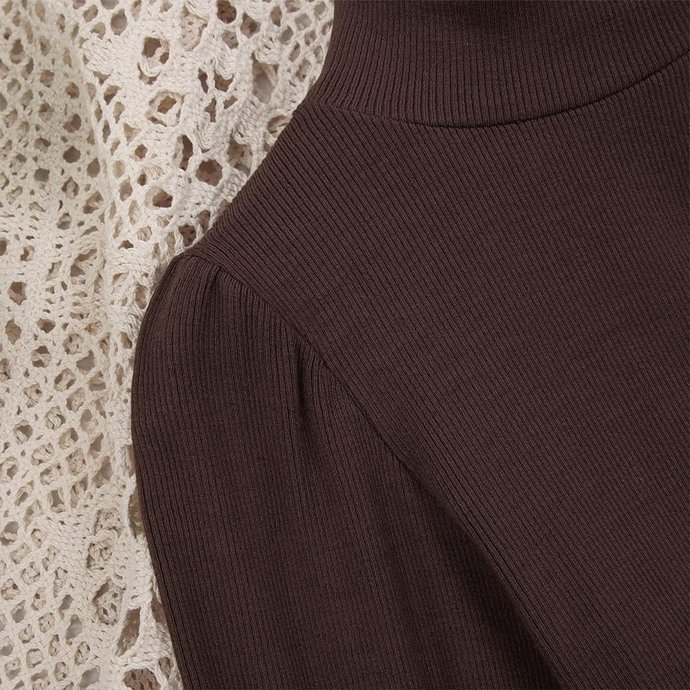 Toddler Baby Girl Basic Solid Color Turtleneck T Shirt Ribbed Knit Top Puff Long Sleeve Soft Cotton Clothes - Image 6