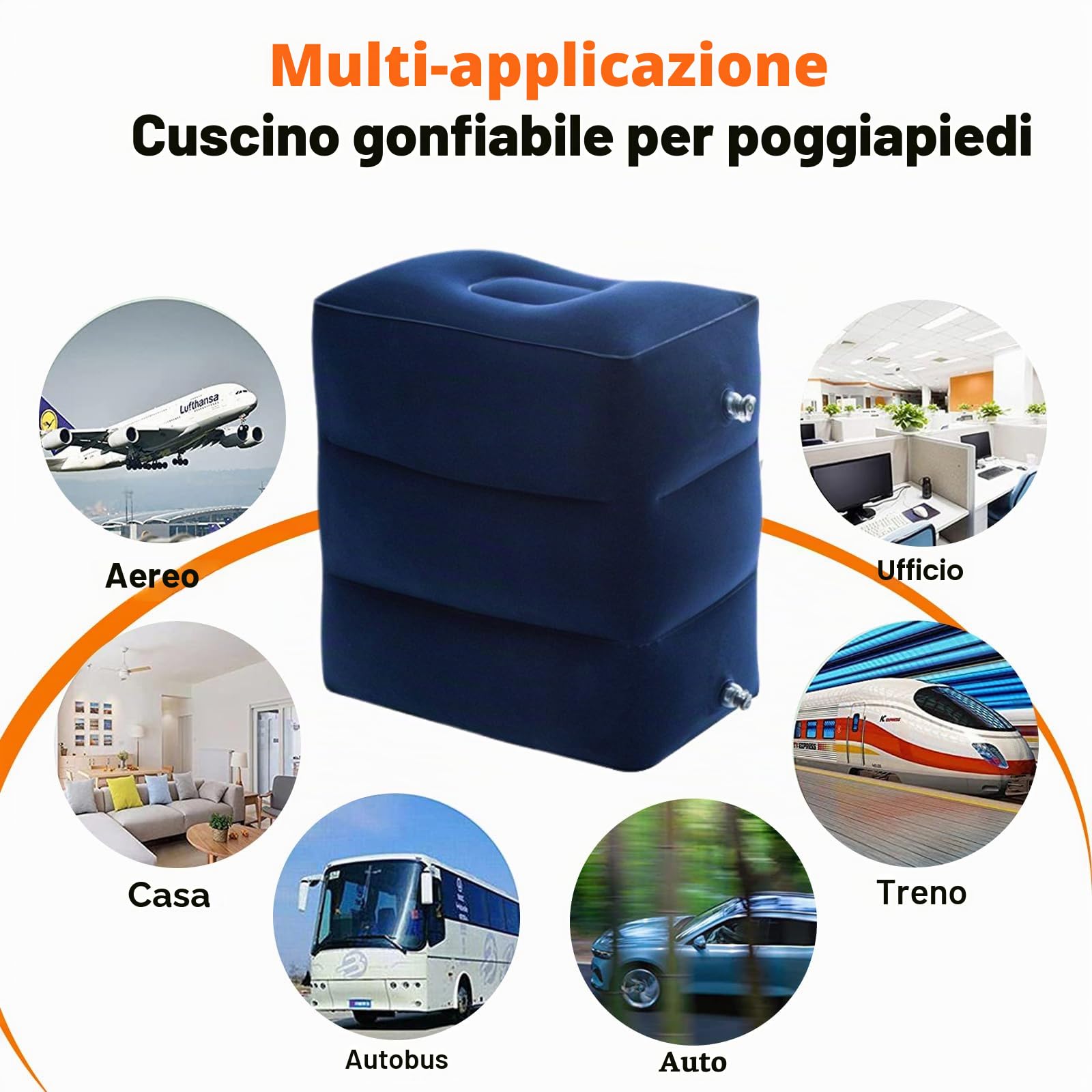 Poggiapiedi Gonfiabile da Viaggio, cuscini regolabili in altezza, Cuscino da Viaggioper Bambini, Cuscino da Viaggio per Dormire in Aereo, per viaggi dormire su auto, volo, treno veloce, blu