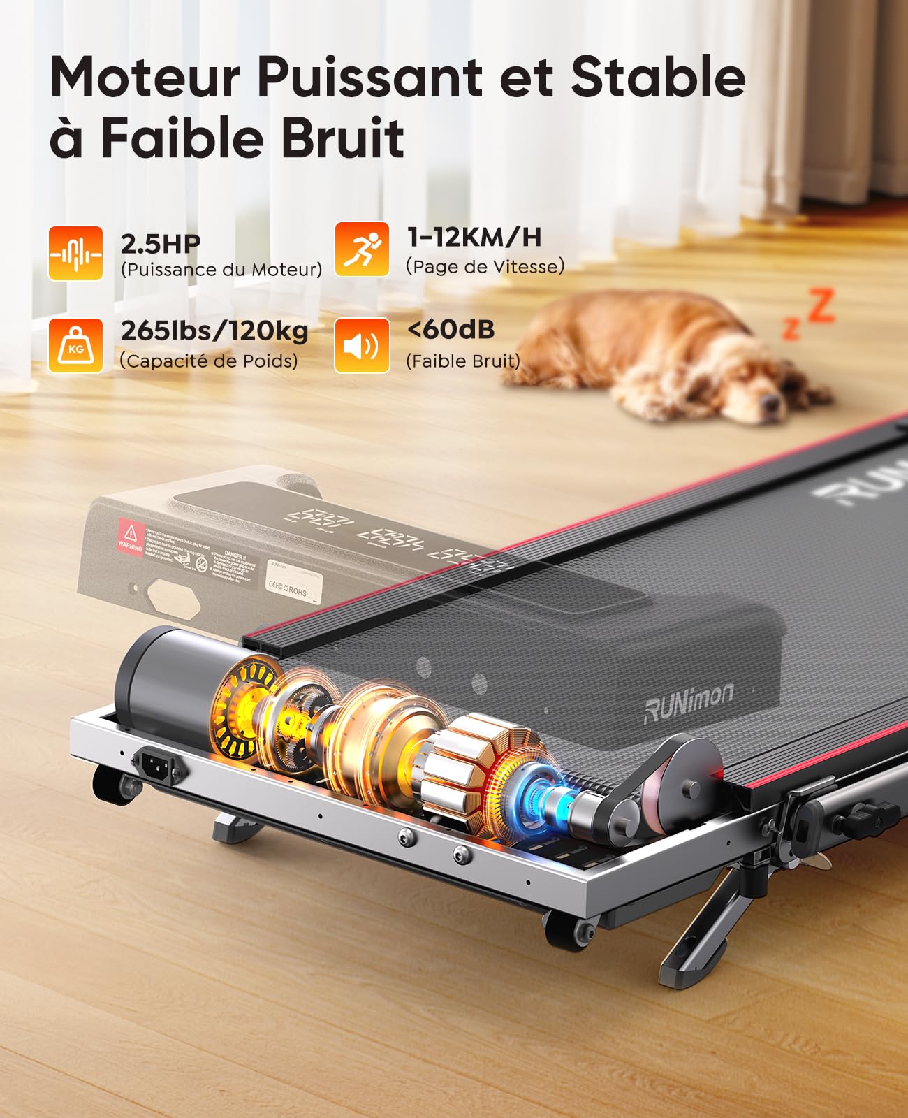 Tapis de Course 6 en 1 Pliable Inclinable, 12 km/h, 2.5HP, 2 Écrans LED, APP Intelligente