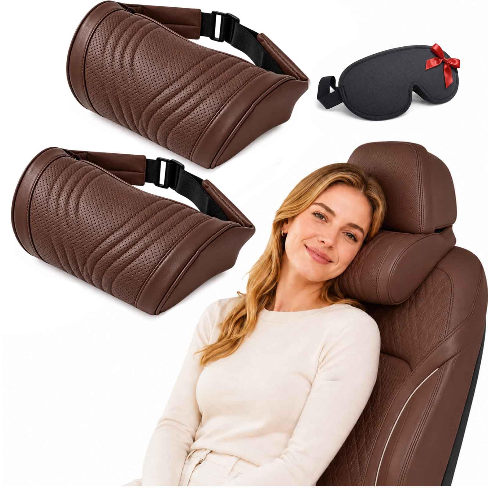 Universal Memory Foam Car Headrest Neck Pillow Ergonomic (Brown,2PCS)