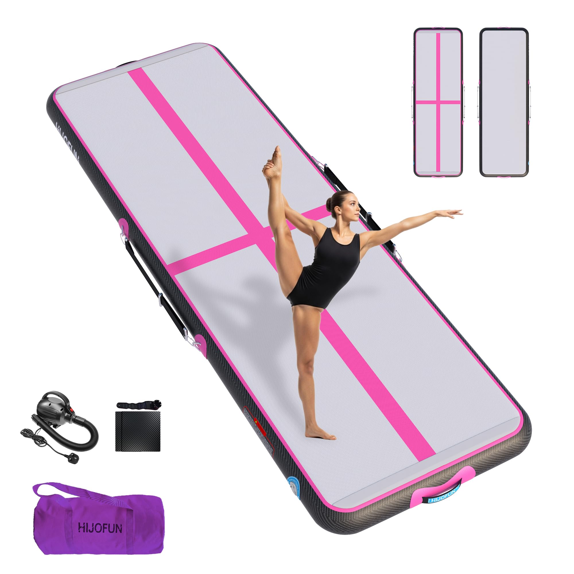 HIJOFUN Inflatable Gymnastics Mat, Tumble Track 3m/4m/5m/6m for Training with Practical Pump, 10/20cm Thickness Gymnastics Air Mat for Home Use/Tumbling/Yoga/Taekwondo/Dance