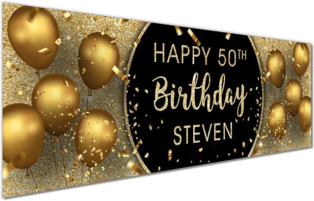 1 x 6FT Large Banner | Happy Birthday Personalised Birthday Banners | 21st 50th 60th 40th 16th 70th 30th 80 18th | Birthday Decorations Birthday Banners | Black Gold Print