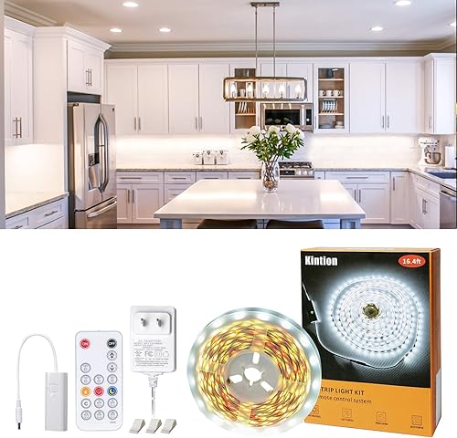Miniatura 1 de Kintion Iluminación LED regulable para debajo del gabinete, luces blancas debajo de la encimera con control remoto, luz de cinta flexible de 9.8
