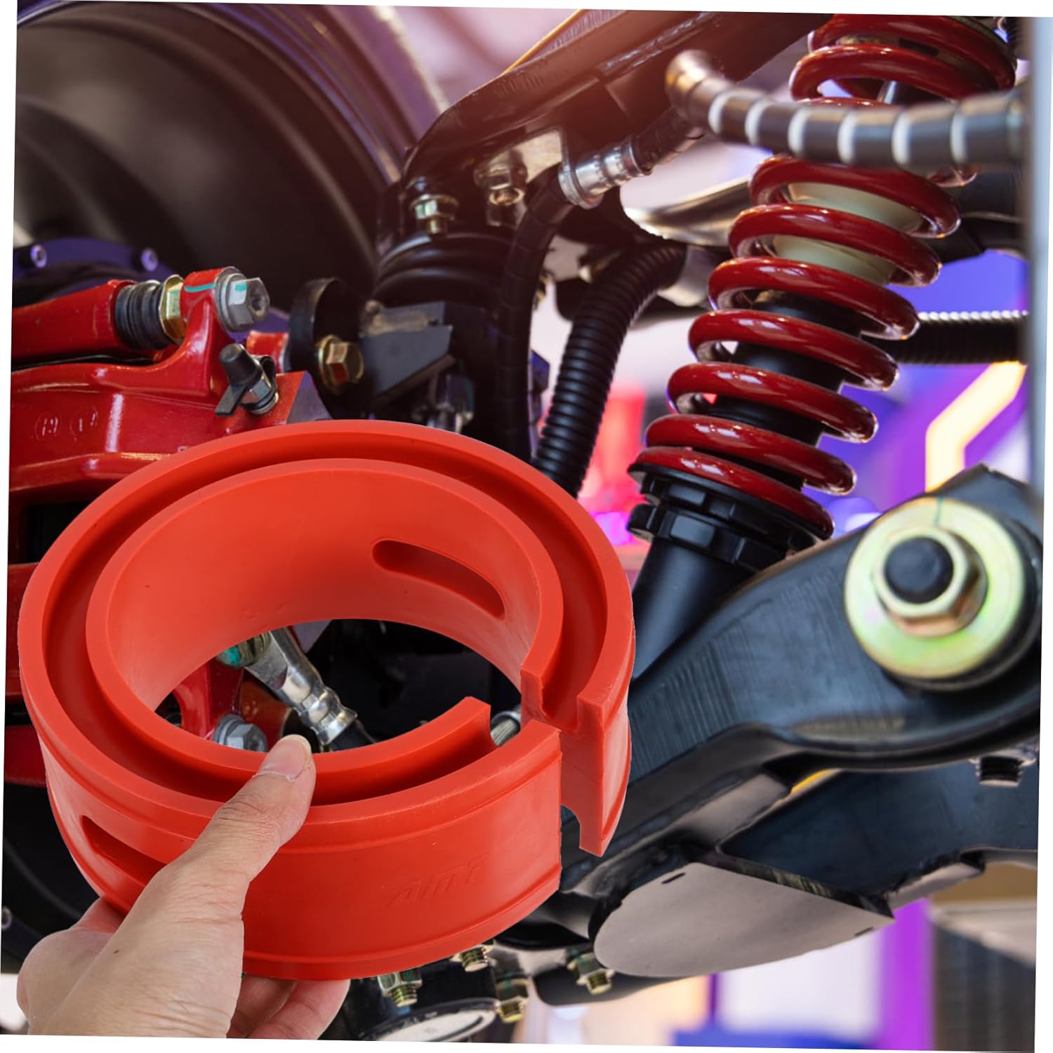 Cabilock Car Spring Buffers Red Spring Shock Absorber Spacer Auto Bumper Cushion Shock Absorption Effect