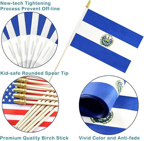 Miniatura 3 de Newperlite Mini banderas de mano de El Salvador Stick Flag Salvadoran - Poste de madera maciza y parte superior de lanza, paquete de 12, 5 x 8