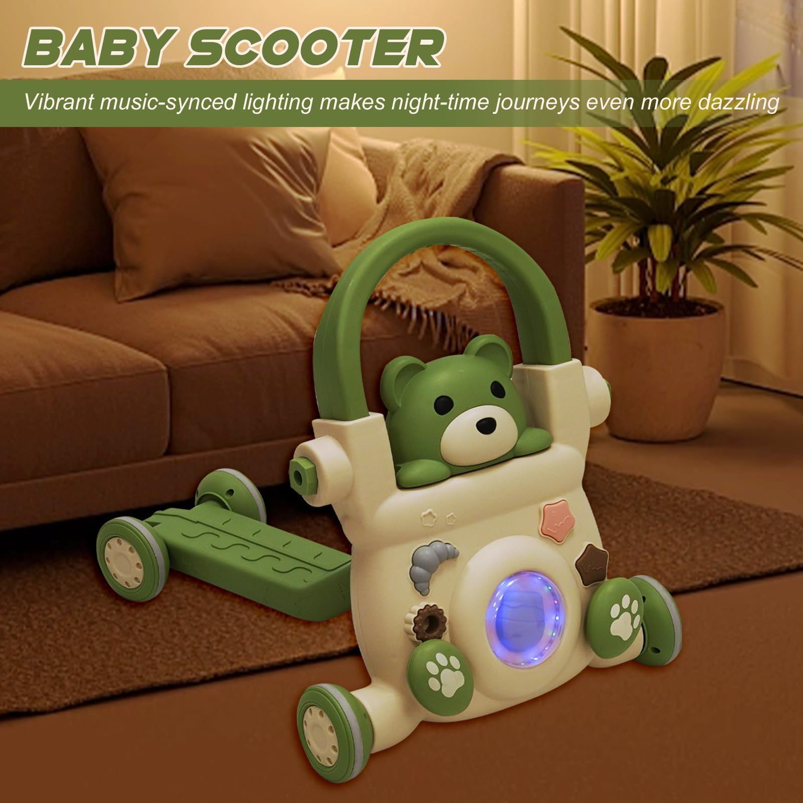 Trotteur Pour Bébé 3 en 1,Musique et Jouets, Trotteur à Vitesse Réglable, Trottinette et Vélo d'équilibre,Contrepoids Réglable,pour Bébé à Partir de 6 Mois