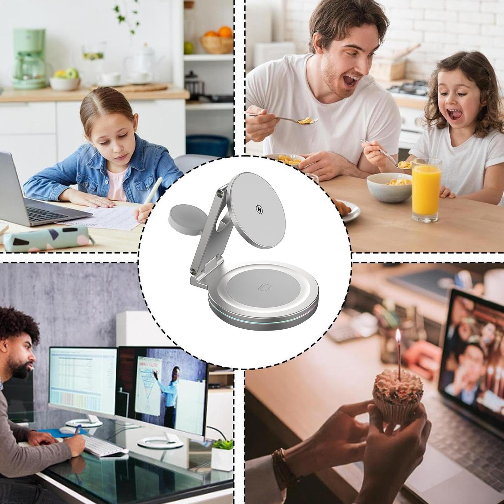 Estación De Recarga Inalámbrica Carga Rápida Magnética | Soporte Carga Inalámbrica 360° Soporte Plegable Portátil para Móvil, Consola, Hogar, Viaje, Bolso, Escritorio, Mesita De