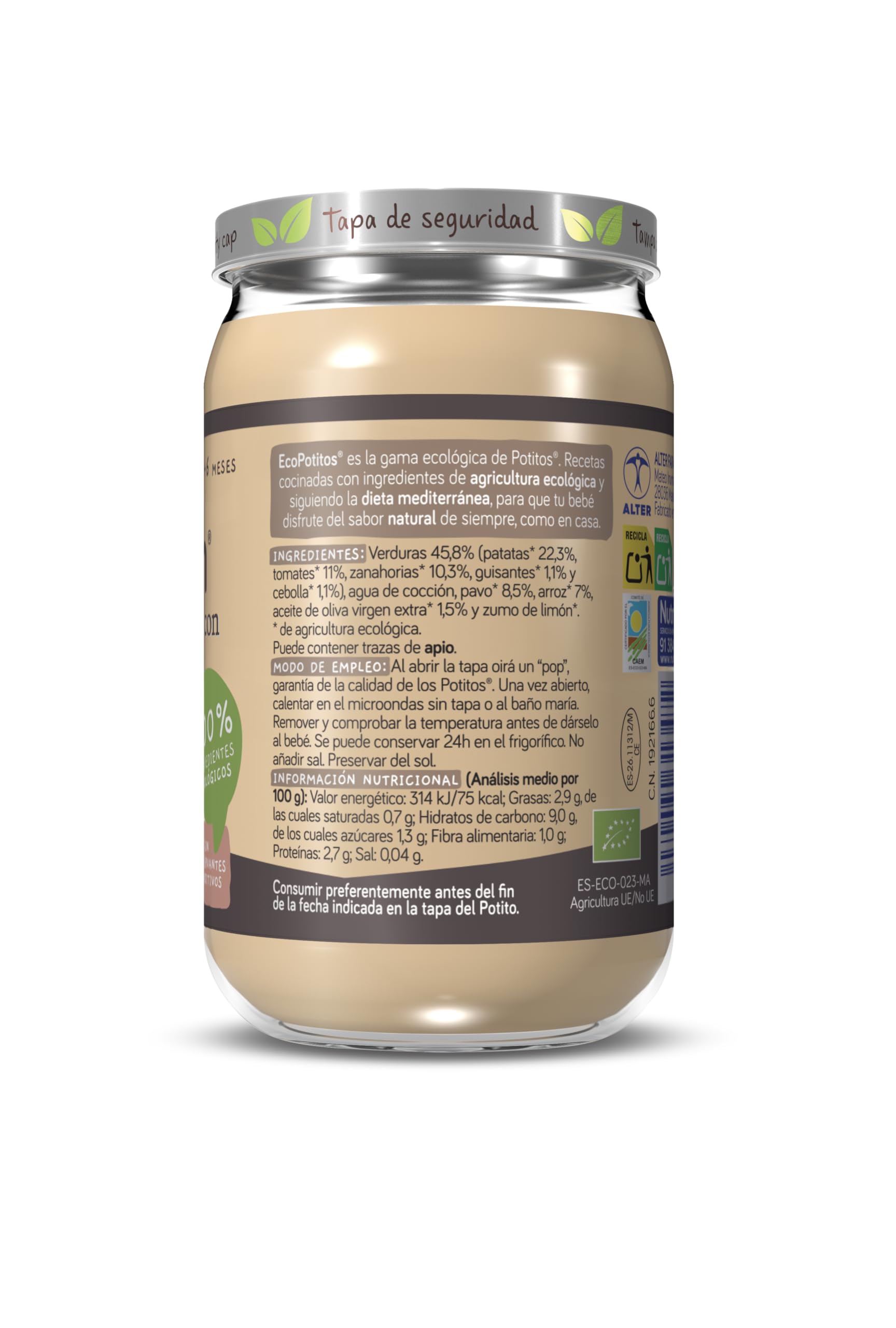 Nutribén EcoPotitos De Verduras De Huerta con Pavo - Ingredientes ecológicos - 6 x 235g