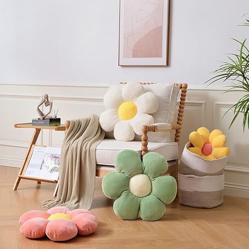 Miniatura 2 de Almohada de flores, cojín en forma de flor para asiento de seis pétalos de 15.75 pulgadas, almohada de felpa de flores verdes, almohadas de piso,