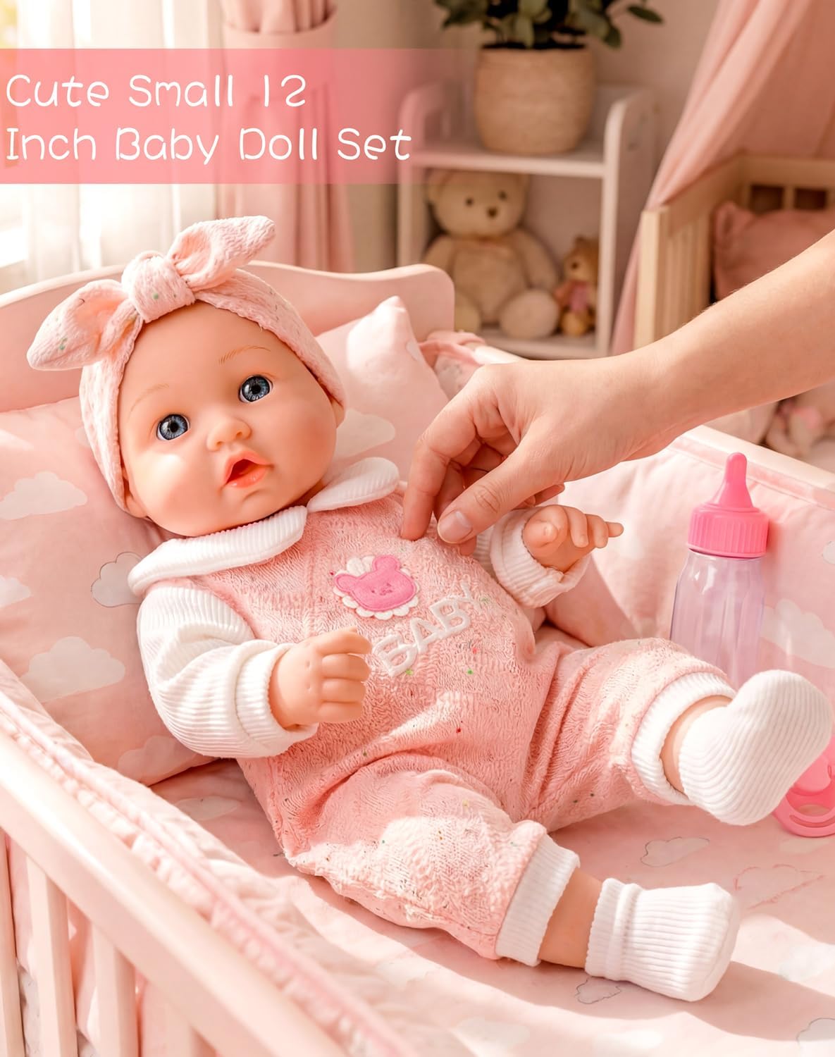 DONTNO Realistic 12" Baby Doll with Pacifier & Bottle, Soft Lifelike Newborn Doll for Toddlers, Pretend Play Toy Gift for Kids 3+