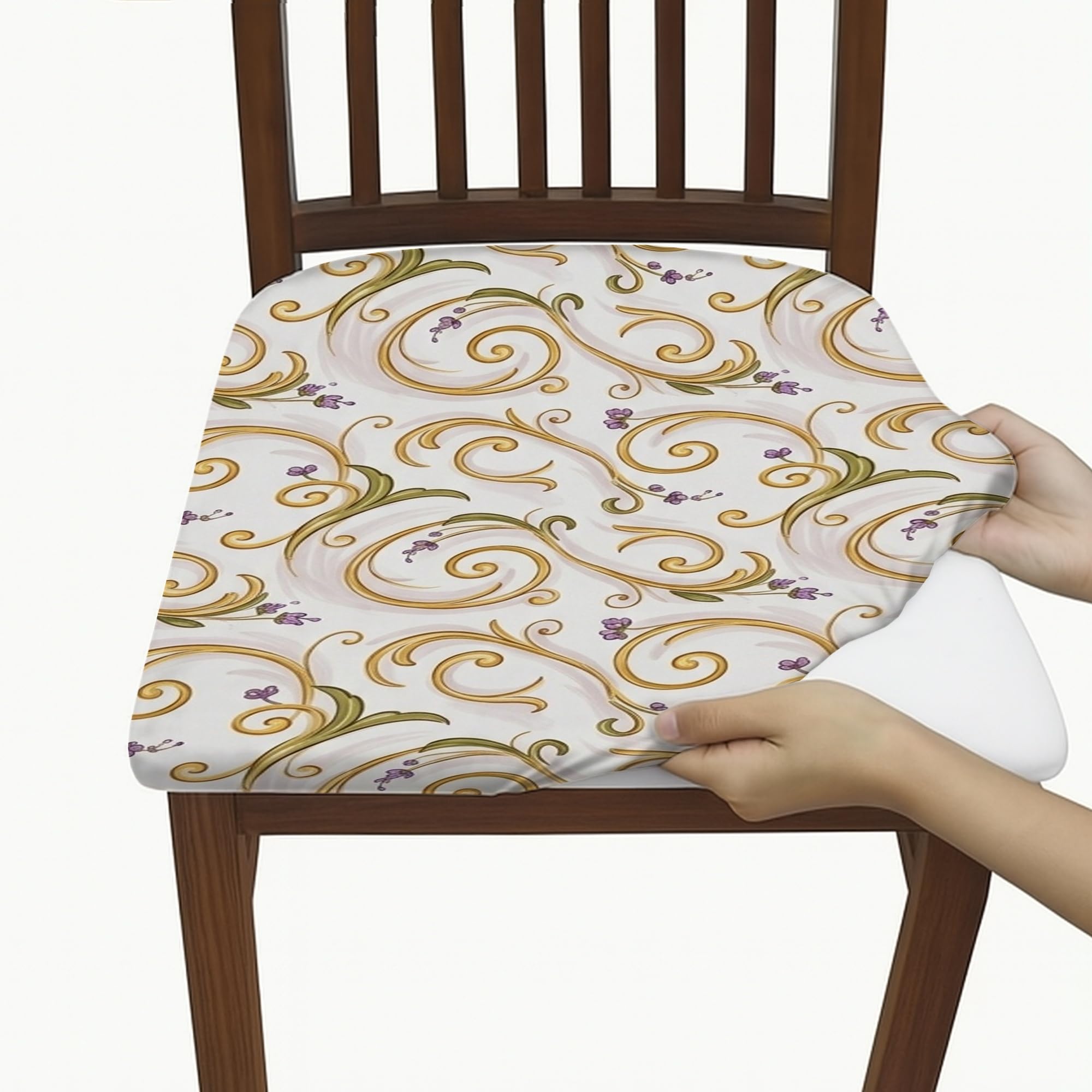 Lot de 6 housses de siège pour chaises lavables imprimé feuilles blanches en élasthanne