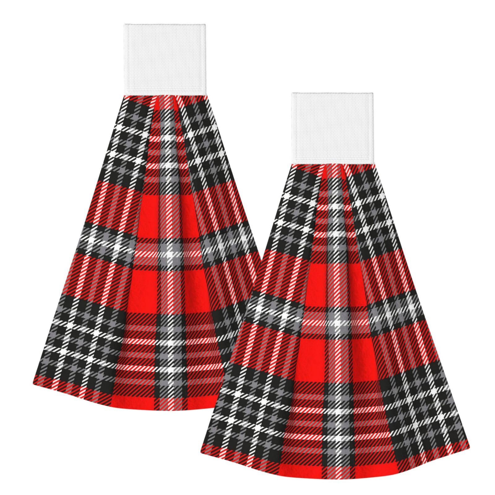 DOPKLNA Plaid Check, 2 Pcs Hanging Coral Fiber Hand Towels for Bathroom, Absorbent Kitchen Towels