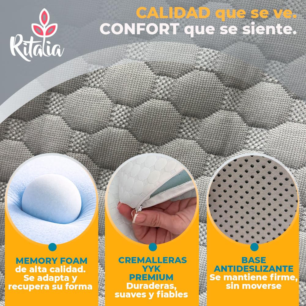 Ritalia COJÍN CUÑA PIERNAS Almohada ortopédica para elevar piernas | Cojín Elevador de piernas en Memory Foam | Funda Transpirable Lavable