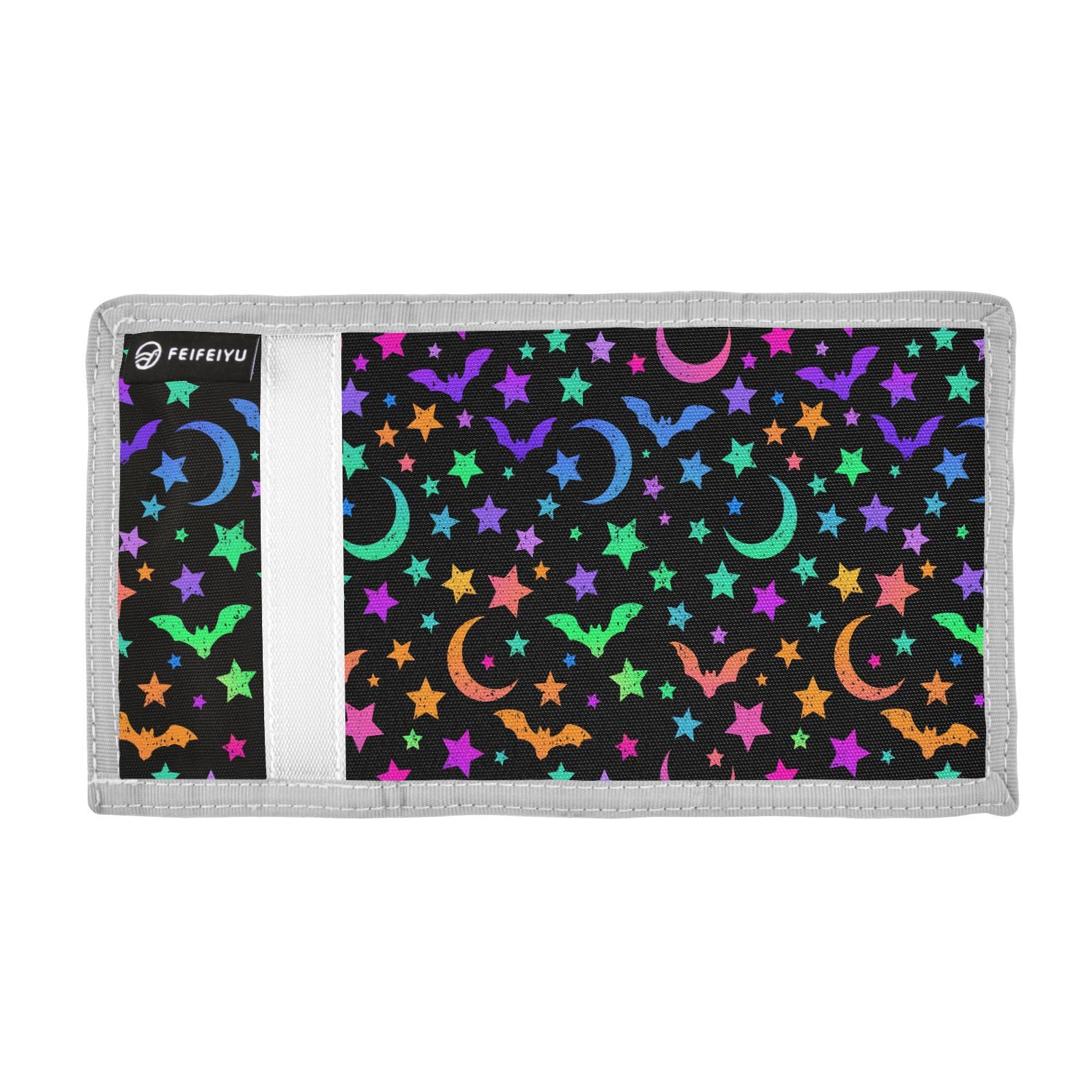 JHKKU Halloween Bats Stars Moon Trifold Wallets for Kids Boys Girls, Outdoor Sports Wallet for Teen, with Zipper Coin Pocket Novelty Purse