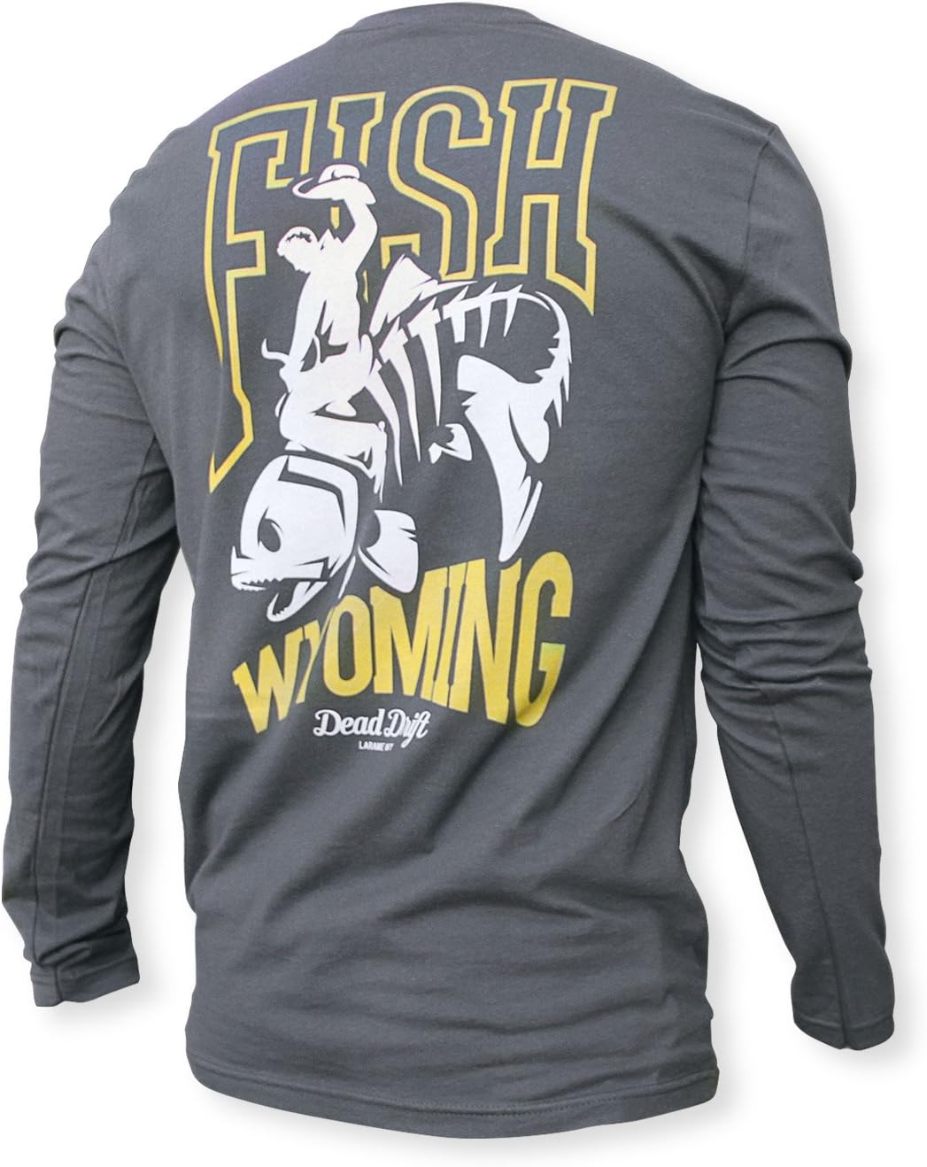 Dead Drift Fly Bucking Trout, Gray Long Sleeve Fly Fishing Shirt