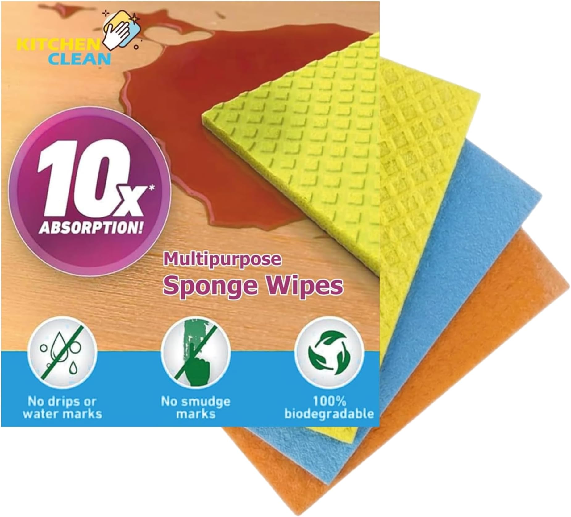 Re Usable Cellulose Sponge Wipe, Multipurpose Kitchen Wipes Table Wipe, Extra Absorbent Biodegradable Sponge Wipe for Kitchen (Multi Color| Pack of 3)