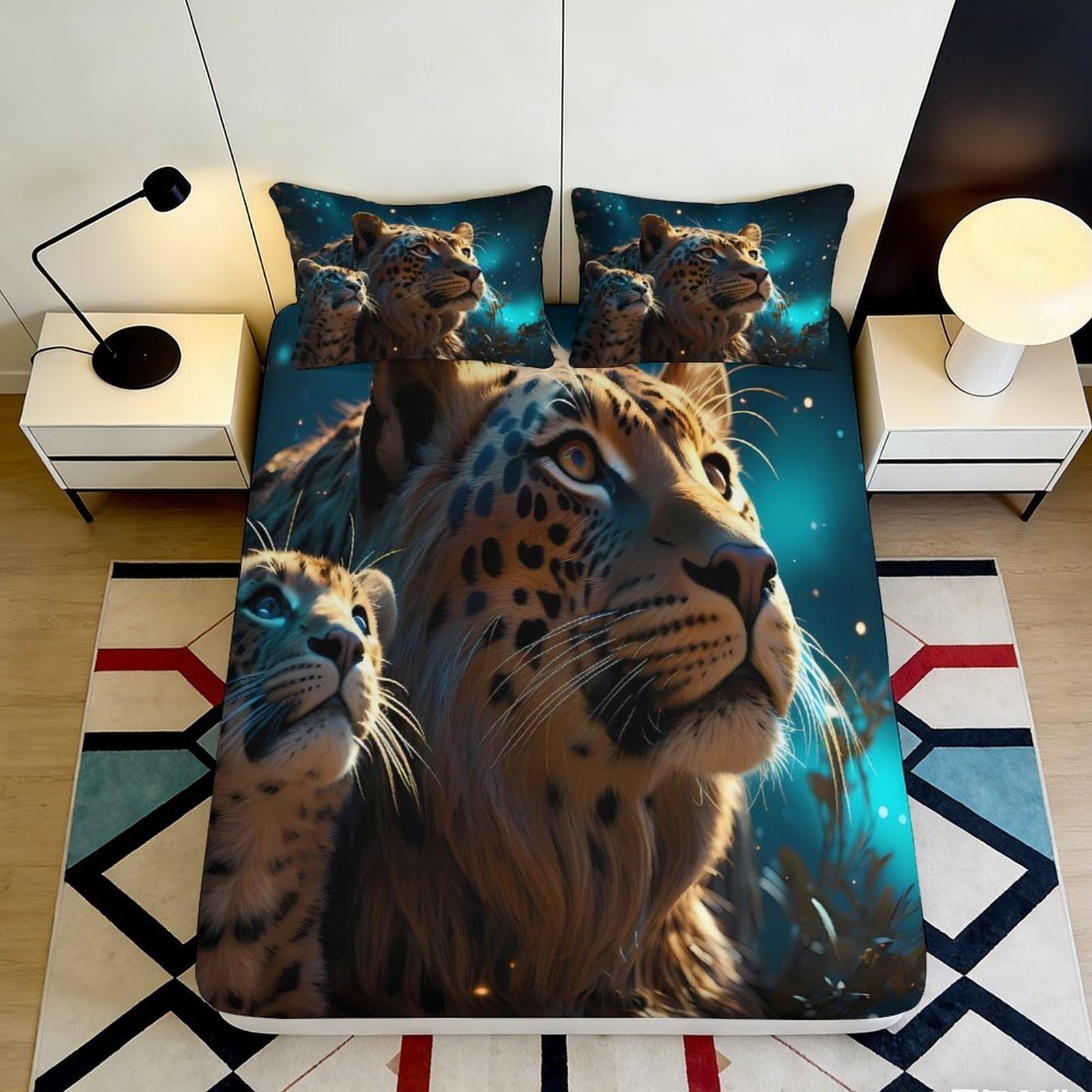 3D Printed Leopard Pattern Fitted Sheet Microfiber Soft Breathable Tiger Design Mattress Cover for Bedroom Dormitory Guest Room Mattress Protection Decor 160x200x25cm