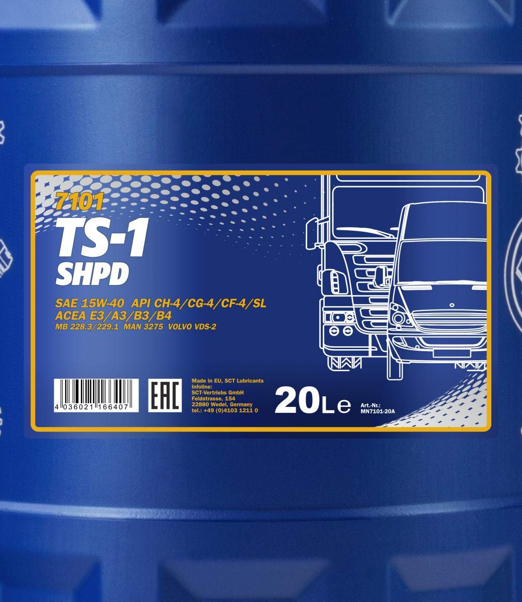 MANNOL Motorenöl 15W-40 TS-1 SHPD Motoröl 20L für Traktor/Schlepper/Bus + Auslaufhahn