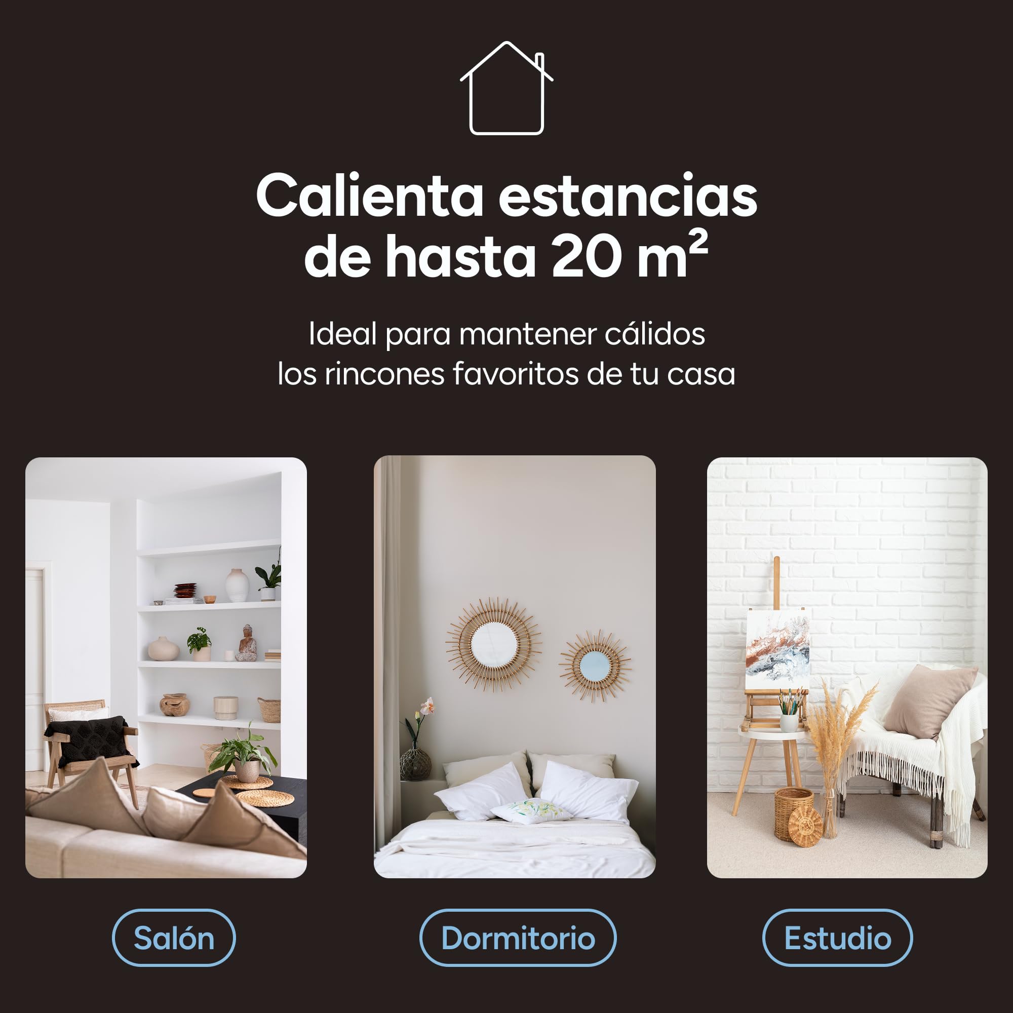 KSIX Blaze Calefactor eléctrico de convección inteligente 2000W, Pantalla LED táctil, 2 modos, App Tuya, Control remoto, Negro