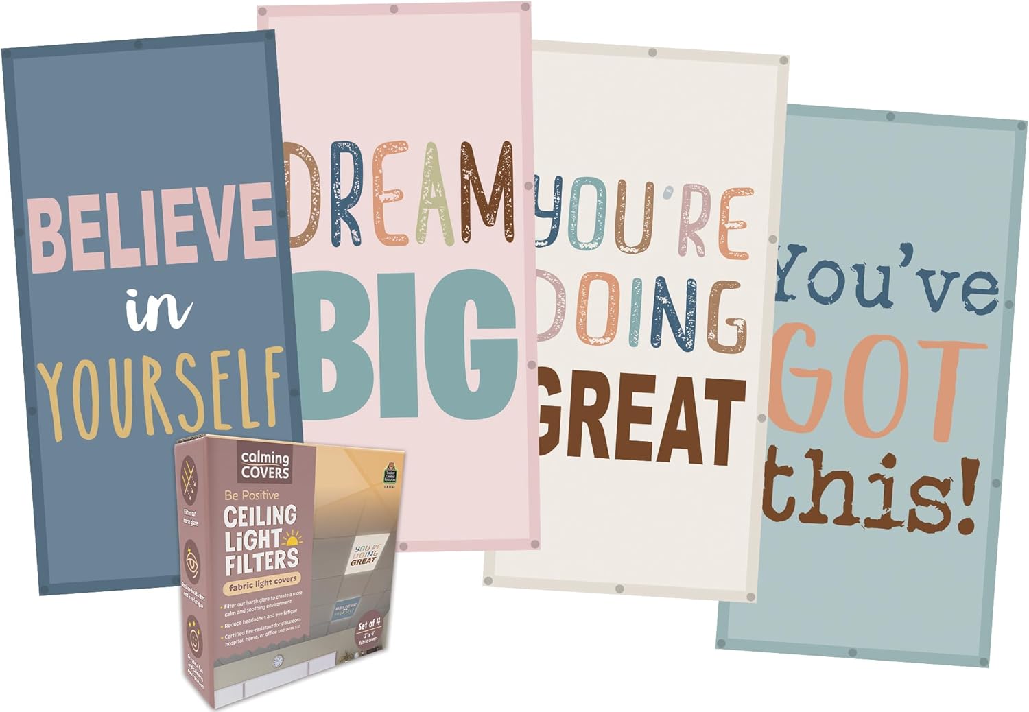 Teacher Created Resources Be Positive Calming Covers Ceiling Light Filters - Soften Glare, Reduce Eye Strain, Uplifting Sayings TCR20143