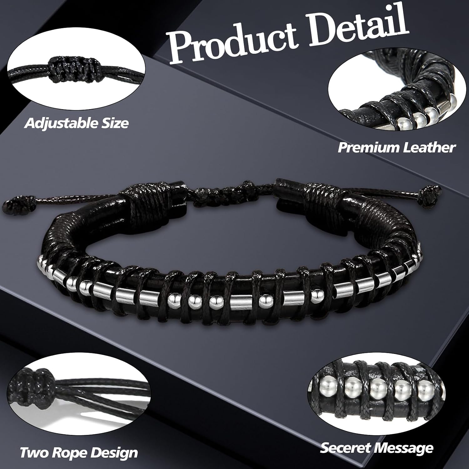 Inspirational Gifts Morse Code Bracelet for Mens Sobriety Gifts Black Leather Bracelet Wallet Card, Easter Fathers Day Birthday Gifts for Men Graduation Gifts for Him Grandson Son Brother